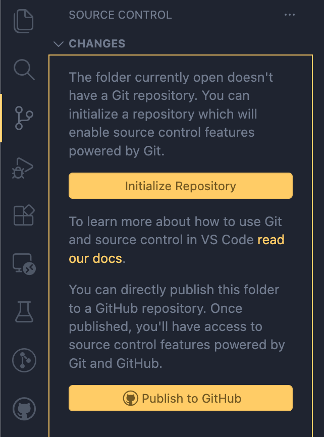 Initialize Repository-knappen i VS Code Source Control.