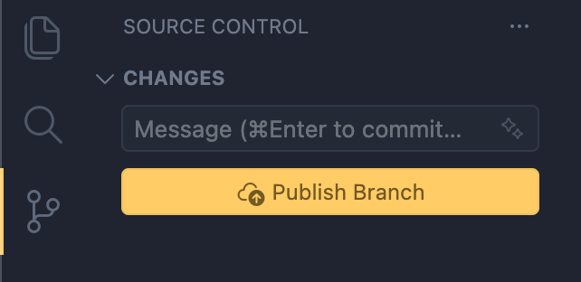 Publish Branch-knappen i VS Code.